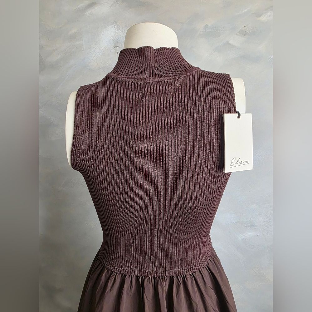 Elsie Mixed Media Maxi Dress in Cocoa by Elan Mock Neck Sleeveless Sz M NWT - Picture 5 of 10